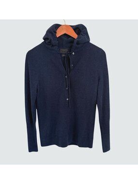 J.Crew Collection Italian Cashmere Navy Hoodie Sweater Button Front Womens S